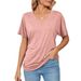 2026 European And American Cross-Border Trade Summer New Casual Pullover V-Neck Solid Color Loose T-Shirt Women's_ecoleips.com