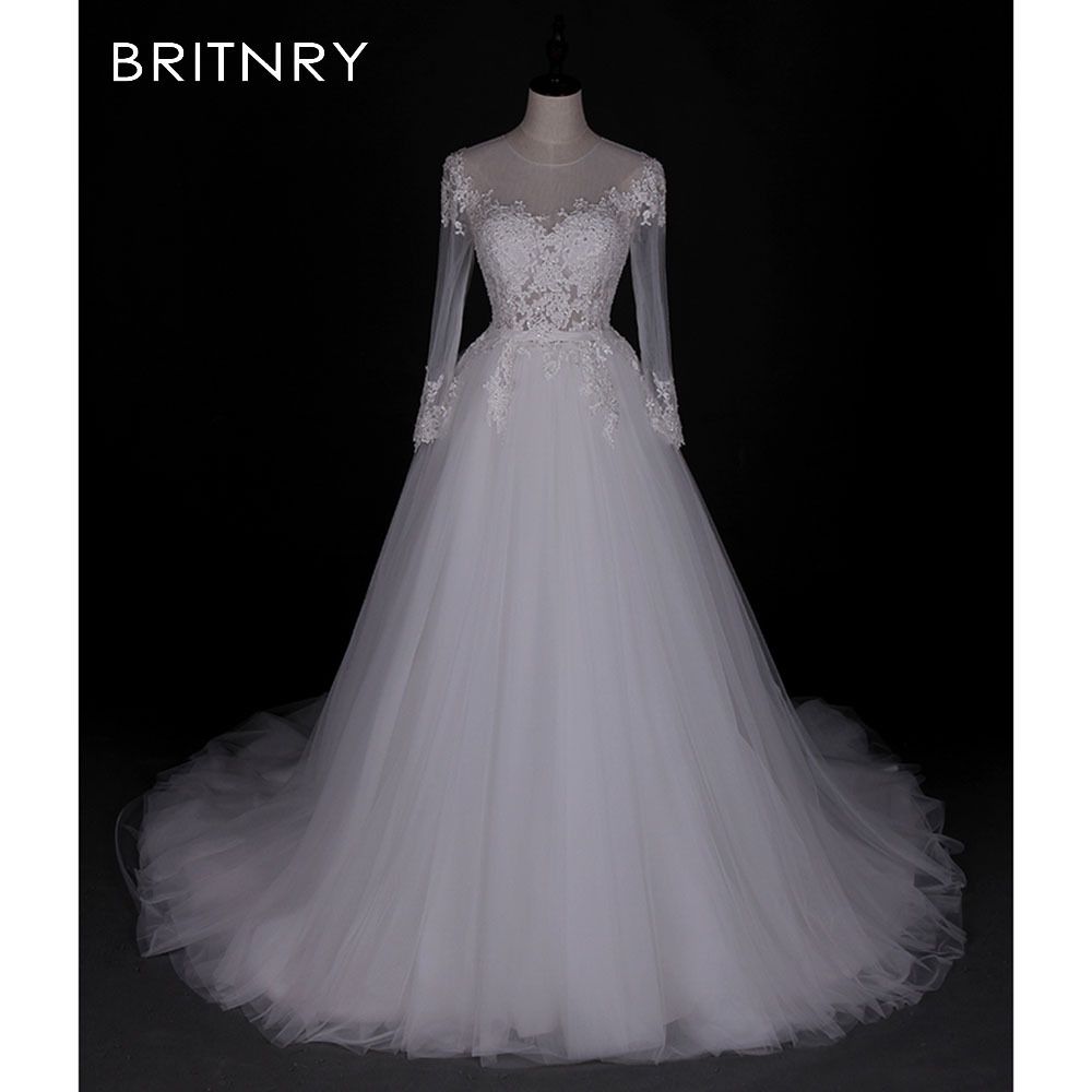 Long Sleeve A-Line Lace Backless Wedding Dress 2025 New Style Light Gauze High-End Heavy Beaded Train_ecoleips.com