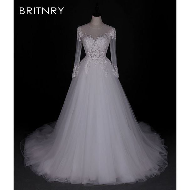 Long Sleeve A-Line Lace Backless Wedding Dress 2025 New Style Light Gauze High-End Heavy Beaded Train_ecoleips.com