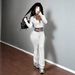 Women's Fashion Two-Piece Set Cropped Zip-Up Hoodie With High-Waisted Leggings - Slim Fit Casual Sportswear Outfit In White, Navy, Black, Beige_ecoleips.com