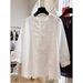 Cotton-linen Heavy Embroidery Three-quarter Sleeve Shirt For Women, Summer Thin French Style Elegant Top, Super Stylish_ecoleips.com