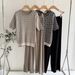 Women's Two Piece Suit European American Style Short Sleeved Jacquard Top Loose Fitting High Waisted Pleated Pants_ecoleips.com