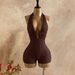 High-Neck Backless Jumpsuit - Elegant Knit Romper With Ring Detail, Casual To Club Wear For Women Soft Stretch Knit Fabric_ecoleips.com