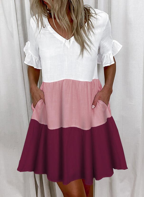 Women's V Neck Printed Dress Fashionable Sweet Style Full Skirt Spring New Clothing_ecoleips.com