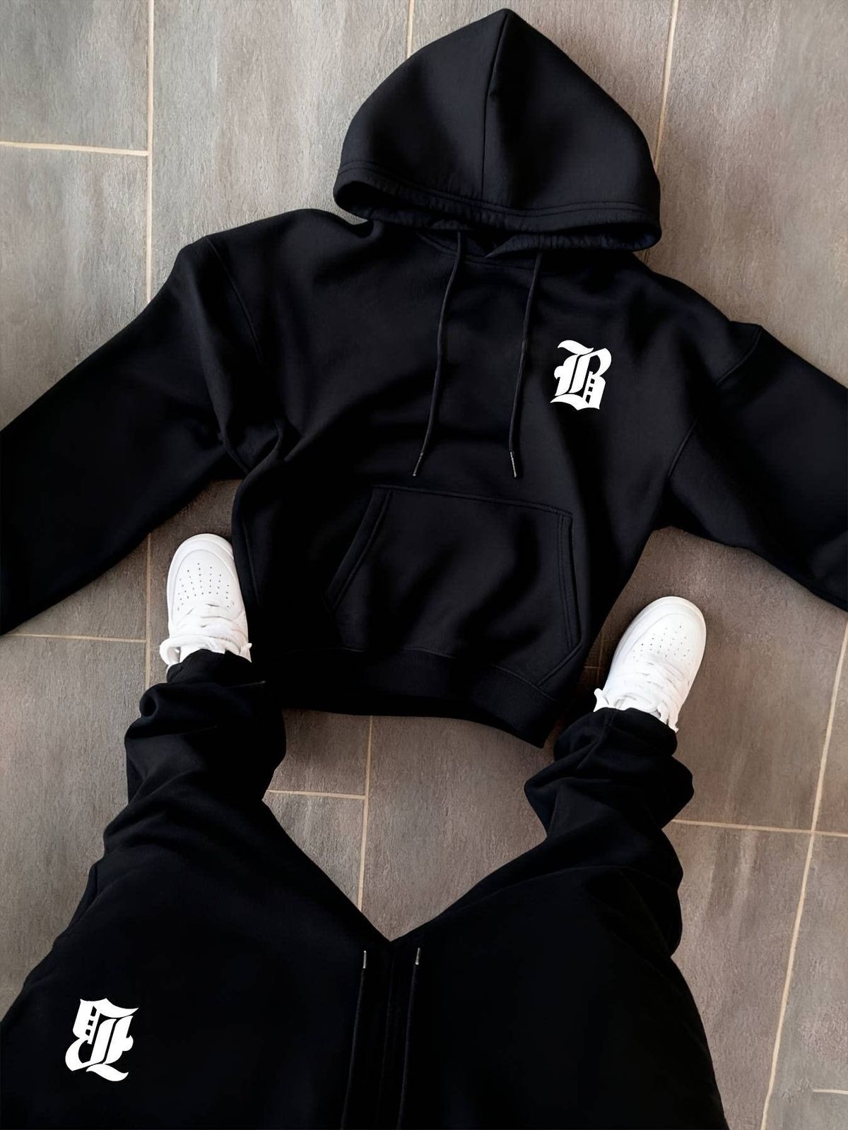 Women's Spring Autumn Classic Letter Print Hooded Sweatshirt And Casual Wide Leg Pants Set_ecoleips.com