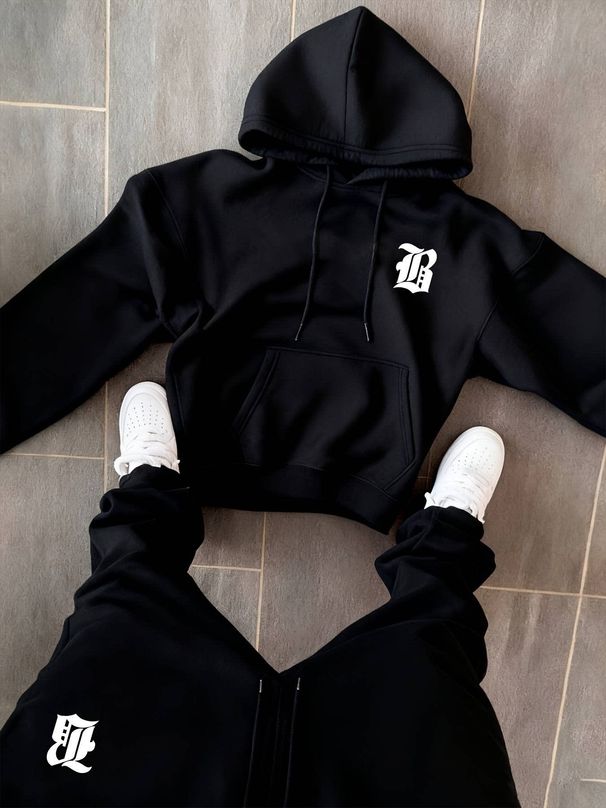 Women's Spring Autumn Classic Letter Print Hooded Sweatshirt And Casual Wide Leg Pants Set_ecoleips.com