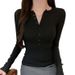 2025 New Spring And Autumn Bottom Shirt Skinny Inner Button Student Top Spice Girl Skinny Front Shoulder Long Sleeve T-Shirt Women_ecoleips.com