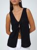 Summer Women's Sexy V-Neck Knit Vest Top Open Front Tie-Waist Sleeveless Crochet Cardigan - Soft Polyester, Casual & Stylish, S/M/L (Black, Beige)"_ecoleips.com
