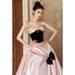 Pink Strapless Satin Evening Gown Women's French Style Princess Dress for Coming of Age Ceremony Engagement Party Bride Toasting_ecoleips.com