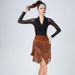K New Latin Dance Set Practice Clothing Female Adult Half Body Skirt Tassel Skirt Underwear Dance Competition Performance Dress_ecoleips.com