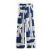 Summer New Printed Turn-Down Collar Sleeve Shirt Drawstring Casual Long Pants Silk Satin Texture Set For Women_ecoleips.com
