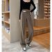 Women's Clothing High Waist Drape Wide Leg Pants Casual Loose Floor Length Double Button Straight Suit Pants_ecoleips.com
