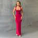 Fashion Women Solid Color Long Maxi Dress Square Neck Sleeveless Off Shoulder Sexy Elegant Slimming Bodycon Long Dress_ecoleips.com