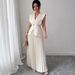 Women's Clothing Elegant Sleeveless V Neck Pleated Skirt Set American Style Fashionable Ladies Outfit_ecoleips.com