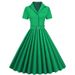 European And American Style Women's Dress Short Sleeve Retro Solid Color Large Flared Puff Skirt Summer New 2025_ecoleips.com