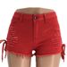 2025s Spring Summer Ripped Fringe Eyelet Shorts Low Waist Split Bandage Women's Jeans_ecoleips.com