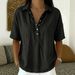 Summer Women's Loose Comfortable T-Shirt Short Sleeve Solid Color Lapel American Style_ecoleips.com