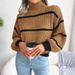 Aria Basics Aria Basics Cross-border Autumn Winter European And American Style Casual Striped Lantern Sleeve Half-high Collar Knitted_ecoleips.com