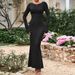 Women's Long Sleeved Dress Autumn Winter Sexy Bodycon Round Neck Fashionable Tight Long Dress_ecoleips.com