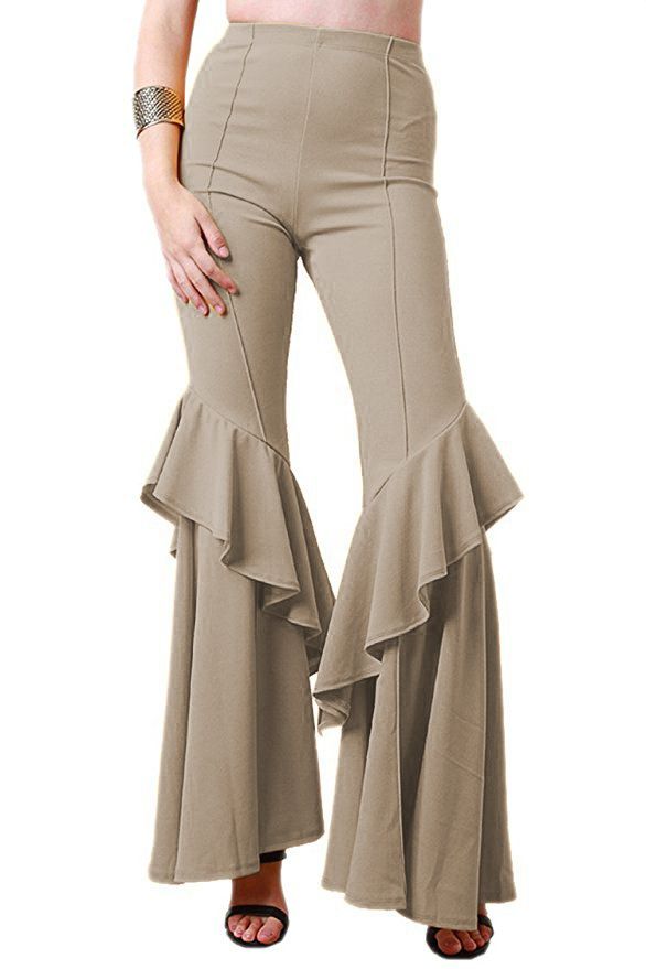 Women's High-Waisted Pleated Flare Pants Spring/Autumn Fashion Stage Pants_ecoleips.com