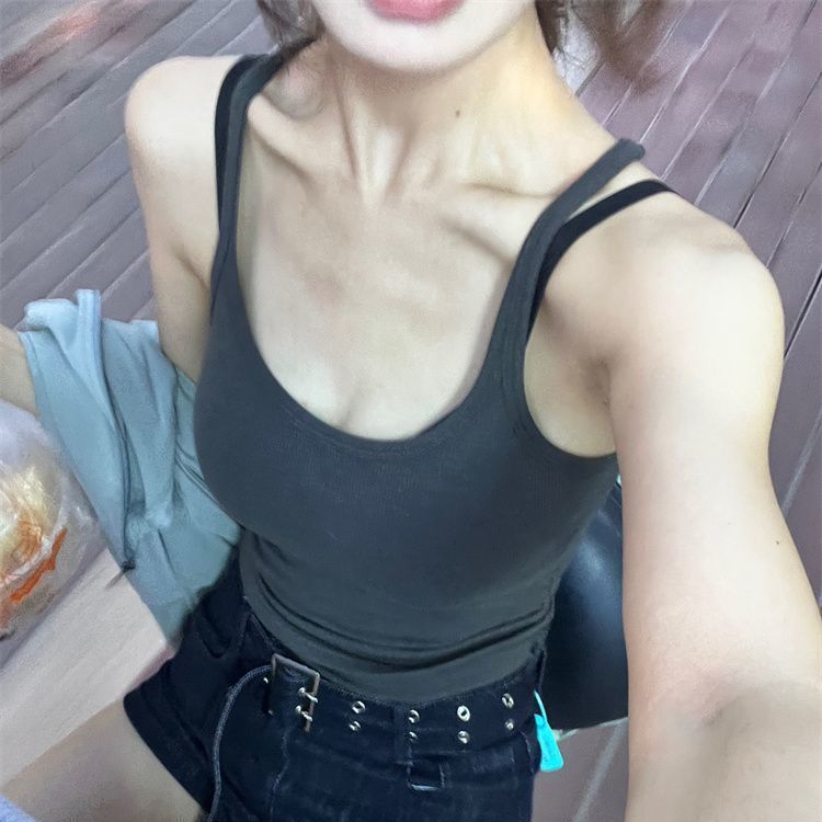 New American Retro Style Slim-fit Camisole Women, Suitable For Summer Sports And Casual Wear, In Dark Gray, Trendy On_ecoleips.com