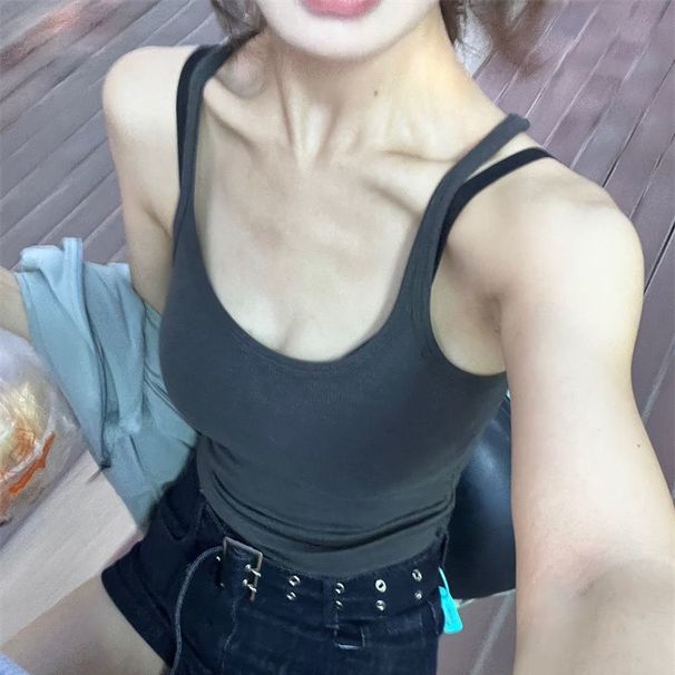 New American Retro Style Slim-fit Camisole Women, Suitable For Summer Sports And Casual Wear, In Dark Gray, Trendy On_ecoleips.com
