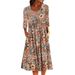Spring Summer Printed Round Neck Casual Set Loose Long Dress With Pockets Middle Sleeve Cross-Border Women's Fashion_ecoleips.com