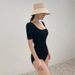 2023 New European And American Style Women's Solid Color Low-Cut One-Piece Swimsuit Slimming Tummy-Control Swimwear_ecoleips.com