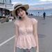 Cross-border Summer New Sweet Y2K Lace Hollow Embroidered French Floral Short-sleeve Fashion Top Women's Vest_ecoleips.com