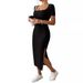 ng2510292 Summer New Clothing Fashion Square Neck Sexy Slim Fit Slit Bodycon Dress Women's European American Foreign Trade Soft_ecoleips.com