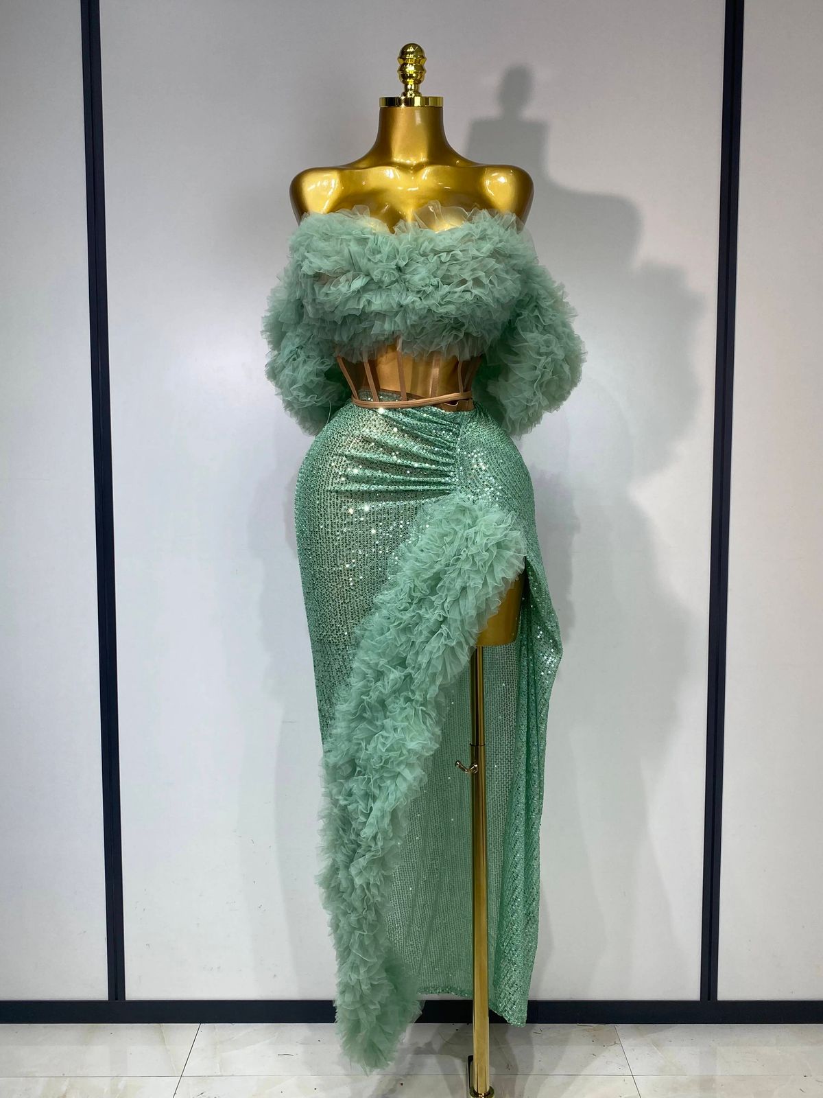 Women Sparkly Sequ Top Long Skirt Two Pieces Set Festival Celebrate Evening Party Luxury Birthday Nightclub Stage Outfit J1A0_ecoleips.com