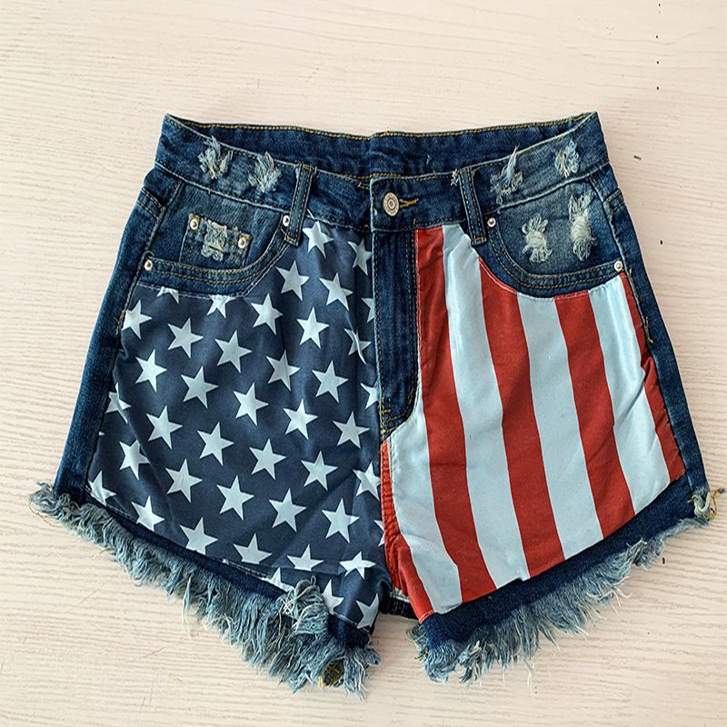 K Jeans, Fringe, Star Print Denim Shorts For Women_ecoleips.com