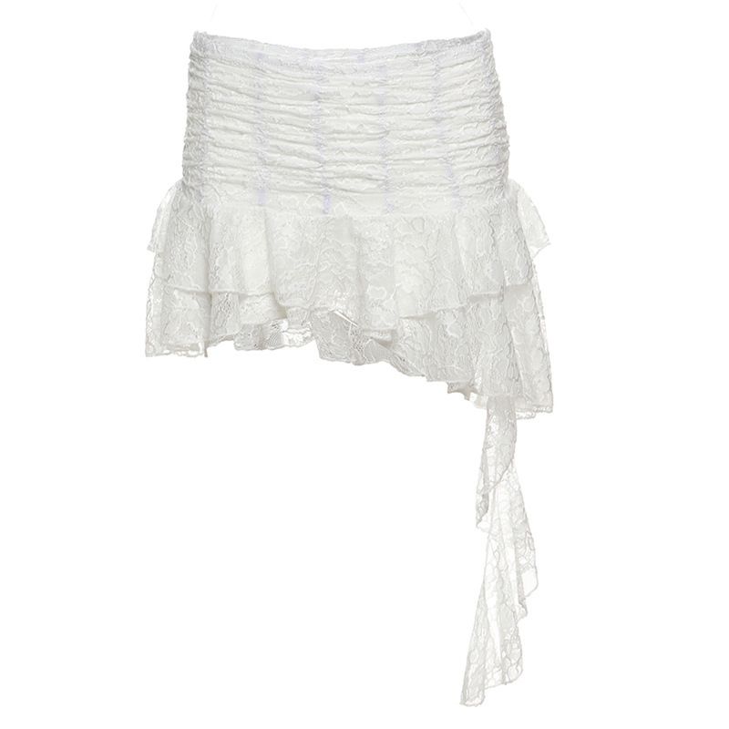 Verve INS Style 2025 Spring New Women's Solid Color Slim Fit Fashion High Waist Lace Mesh Skirt_ecoleips.com
