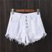 Women's Clothing Smoky Gray Ripped Button Denim Shorts Women Summer mm Large Size Slimming Wide Leg Pants Beggar AA Hot Pants Raw Edge_ecoleips.com