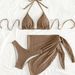 Women's Three Piece Bikini Set Tie-Up One Piece Swimsuit With Sunshade Skirt Sexy Vacation Swimwear_ecoleips.com