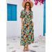 Cross-border Real-shot Rayon Printed Ruffle Batwing Sleeve V-neck Waist-cinching Bohemian Dress_ecoleips.com