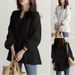 2025 Women's Long Sleeve V Neck Shirt Drawstring Waist Solid Color Top_ecoleips.com