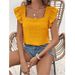 Women's Clothing Women's Square Neck Blouse With Ruffled Hem - Spring & Summer Fashion Top_ecoleips.com