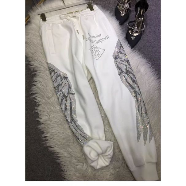 Aria Basics 1.0-150kg Plus Size Winter Fleece Lined Heavy Duty Rhinestone Sweatpants With Wings Slimming Sports Casual Long Pants_ecoleips.com