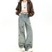 Fleece-Lined American Retro Embroidered Puppy High-Waisted Wide-Leg Jeans Women, New Loose Slimming Straight-Leg Pants_ecoleips.com