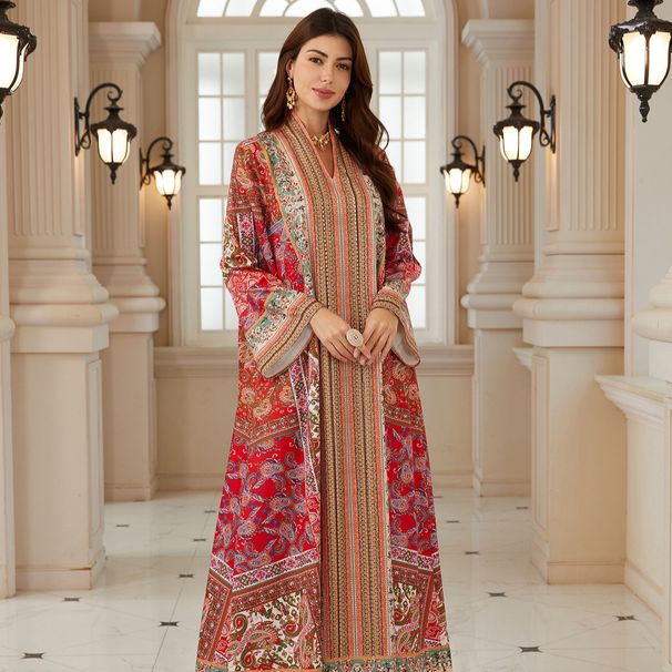 Women's Printed Robe Dress Pullover Jumpsuit BX01 Cross Border E Commerce European American Style Muslim Fashion_ecoleips.com