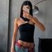 Womn's Fashion 2025 Summr Nw Fashionabl Uniqu Haltr Slvlss Mtal Ring High Nck Short Slv Tank Top_ecoleips.com