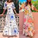 Women's Off-The-Shoulder Puff Sleeve Dress American Fashion Full Skirt Printed Spring New Arrivals Clothing_ecoleips.com