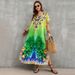 Women's Clothing Blue Bottom Flower Loose Beach Robe Seaside Holiday Sun Protection Dress Bikini Swimsuit Blouse_ecoleips.com
