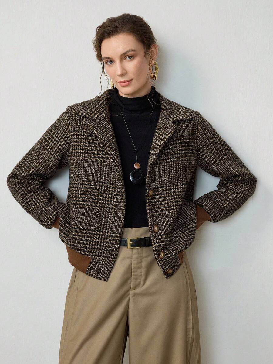 Women's Plaid Jacket Autumn Trendy Retro Loose Casual Coat Polyester Leather Elegant Fashion Daily Wear_ecoleips.com