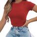 Summer Casual Plain-Colored Short Top With Round Neckline And Cotton Fabric, Designed For Women_ecoleips.com