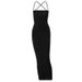 Women's Halter Neck Backless Long Dress With Tie Detail, Elegant Solid Color Summer Evening Gown_ecoleips.com