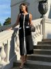 Tossy Knit Ribbed Cardigan Maxi Dress Female High Waist Slim Pocket Sleeveless Elegant Party Dress Women's Knitwear Long Dress_ecoleips.com