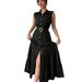 Voya Recommend! Women's Long Style Summer New Style Simple Shirt Collar Solid Color Long Style Waist Dress With Multiple Colors To Choose From_ecoleips.com