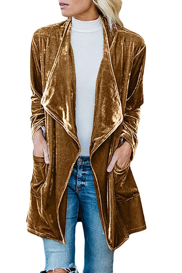 Women's Clothing Coats Casual Gold Velvet Long Windbreaker Women_ecoleips.com